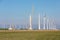 Construction site of new big Dutch wind farm in agricultural landscape