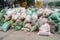 The construction site of the sandbags piled up