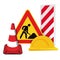 Construction site shut-off, traffic warning, warning signs