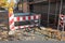 Construction site in the walkway in autumn