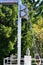 Construction of a ski lift, a column with tensioning pulleys in the upper station