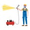 Construction spray painter worker with spray gun airbrush tool in workwear. Craftsman character vector isolated