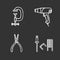 Construction tools chalk icons set