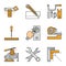 Construction tools color icons set