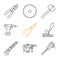 Construction tools linear icons set