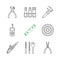 Construction tools linear icons set