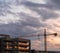 Construction tower crane sunset modern building construction