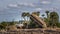 Construction Vehicle - Dump Truck dumps load of dirt in a Florida wetland