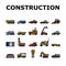 construction vehicle heavy work icons set vector