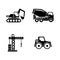 Construction Vehicles, Building Machines. Simple Related Vector Icons