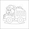 Construction vehicles coloring book or page with cute litle animal driver,Creative vector