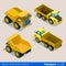 Construction wheeled: vector flat isometric vehicles