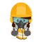 Construction woman industrial worker with his personal protective equipment, helmet, respirator mask, glasses, earmuffs, with a