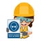 Construction woman industrial worker with warning sign of mandatory use of safety glasses. Safety glasses must be worn. Industrial