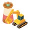 Construction work icon isometric vector. Crawler excavator near lighthouse icon