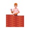 Construction worker, builder in hardhat building brick wall