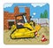 Construction worker in a bulldozer. Vector cartoon