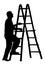 Construction worker climbing a ladder silhouette.