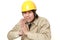 Construction worker folding his hands in prayer