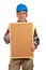 Construction worker holding the empty corkboard