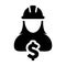 Construction Worker Icon Vector Dollar Sign with Female Person Profile Avatar With Hardhat Helmet in Glyph Pictogram illustration