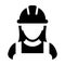 Construction worker icon vector female service person profile avatar with hardhat helmet in glyph pictogram