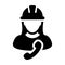 Construction worker icon vector female service person profile avatar with phone and hardhat helmet in glyph pictogram