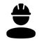 Construction worker icon vector male service person profile avatar with hardhat helmet in glyph pictogram