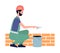 Construction worker laying bricks - cartoon builder man bricklaying