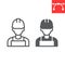 Construction worker line and glyph icon, engineer and repairman, miner icon, vector graphics, editable stroke outline