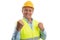 Construction worker making happy gesture