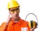 Construction worker with noise cancelling earphones