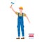 Construction worker painter with brush and paint bucket in workwear. Craftsman character vector isolated