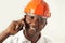 Construction worker on phone