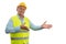 Construction worker presenting copyspace