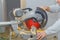 Construction worker remodeling home Carpenter cutting wooden trim board on with circular saw