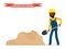 Construction worker with shovel near the sand. Isolated against white background. Vector illustration.