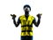 Construction worker signaling safety vest extend boom silhouette