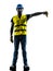 Construction worker signaling safety vest lower boom silhouette