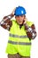 Construction worker with surprised expression