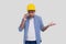 Construction Worker Talking on the Phone Angry. Architect Holding Phone. Yellow Hard Helmet. Man Isolated Talking on Phone