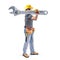 Construction worker with tool belt and wrench