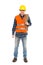 Construction worker wearing reflective clothing and holding bundle rope.