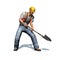 Construction worker works with shovel on white background