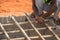 Construction workers busy with construction of septic pit