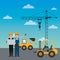 Construction workers engineer foreman truck forklift excavator crane