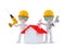 Construction Workers with home. Isolated. contains clipping path