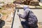 Construction workers plastering cement