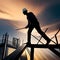 Construction workers and projects with silhouettes and dark objects at work