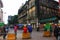 Construction workers take a break amid colonial buildings in downtown Yangon